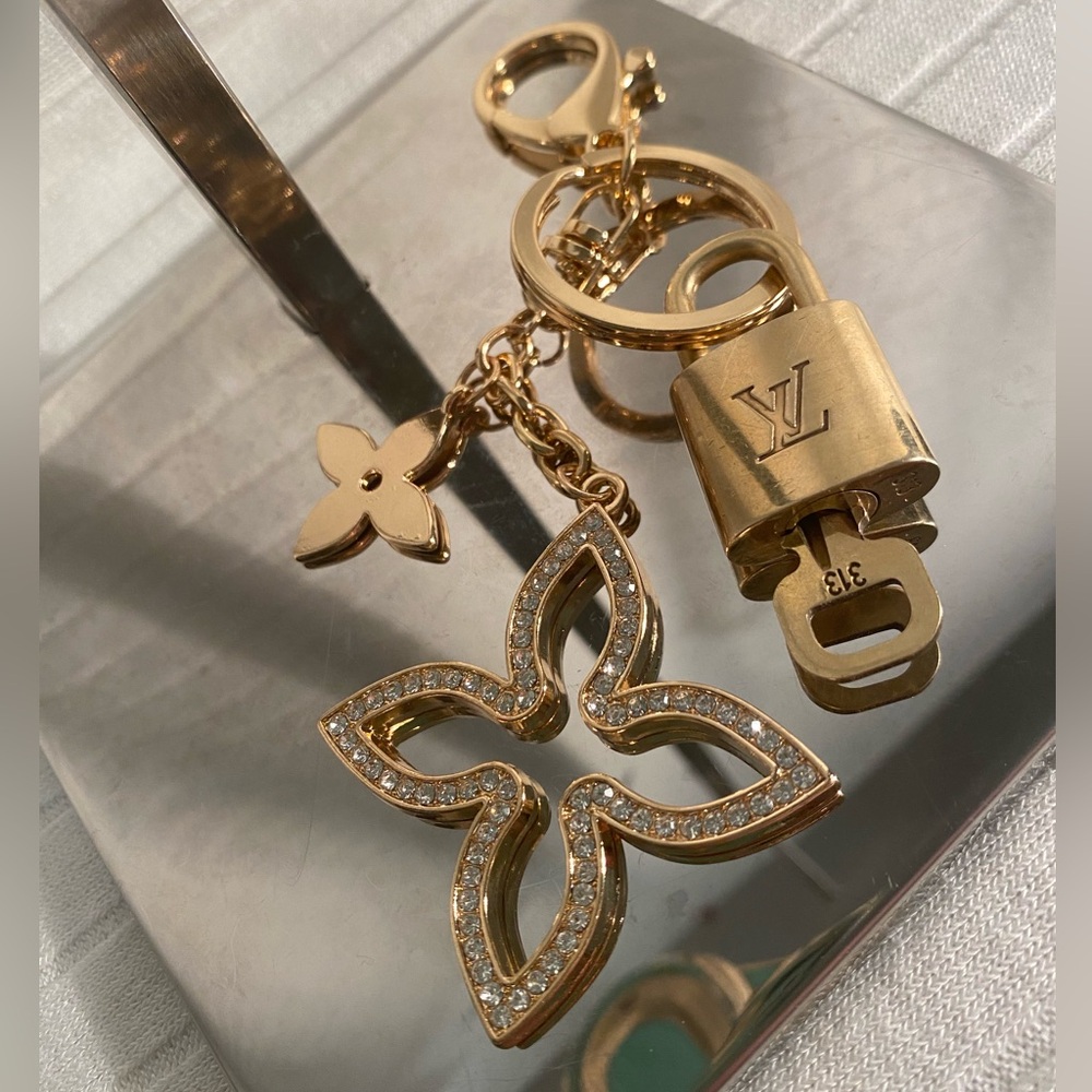 Louis Vuitton Gold Key Holder with Crystal Floral Charm